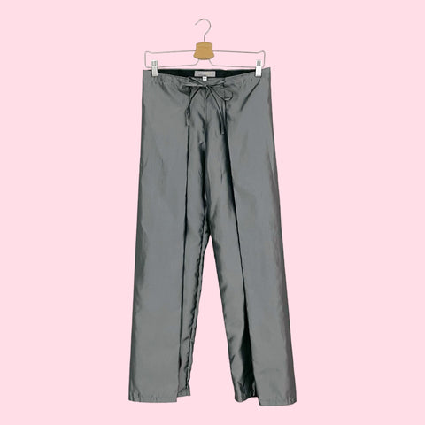 METALLIC TIE FRONT WRAP PANTS (S)