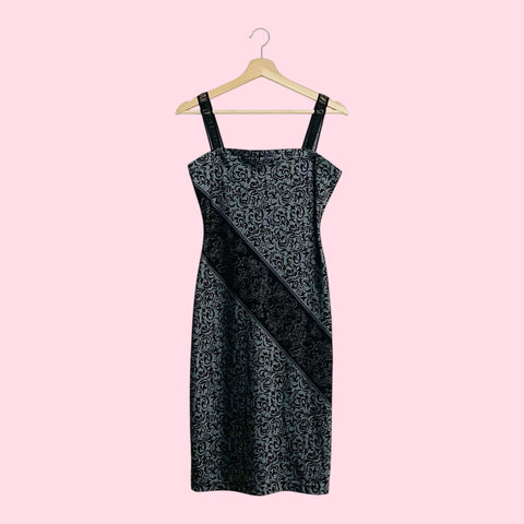 BLACK + SILVER PRINTED MIDI DRESS (S)