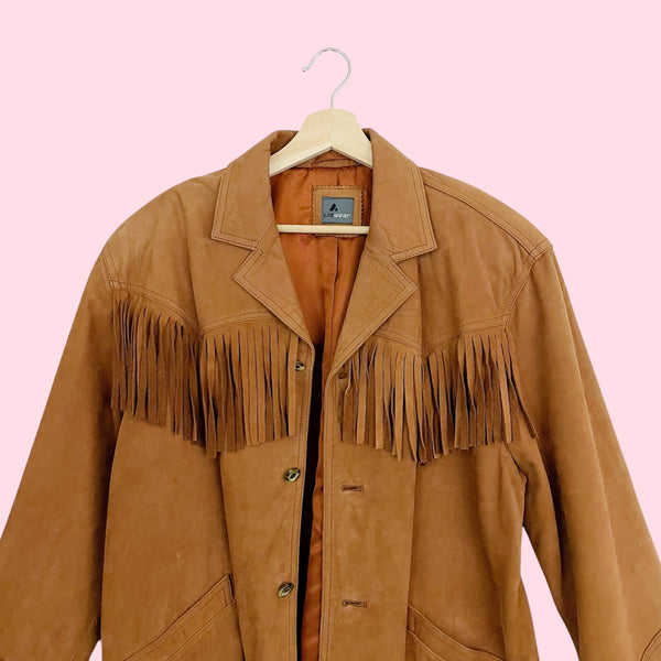 BROWN LEATHER WESTERN FRINGE JACKET (M/L)