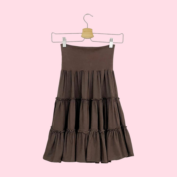 BROWN TIERED MIDI SKIRT (S)