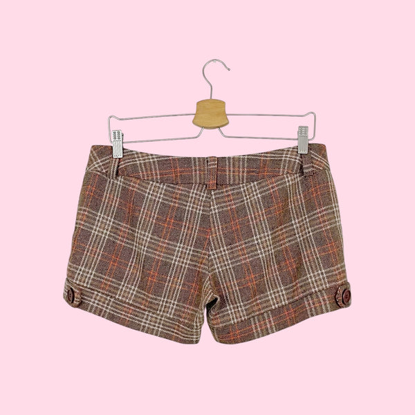 PLAID WOOL LOW RISE BUBBLE SHORTS (M)