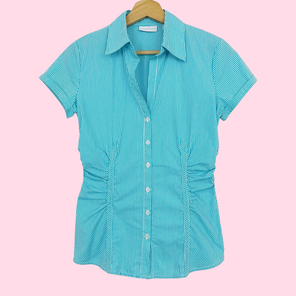 AQUA STRIPED OFFICE SIREN TOP (S)