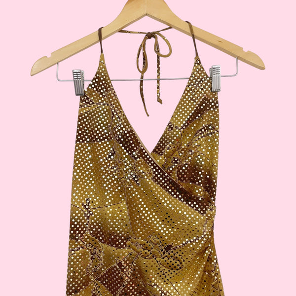 TAN FLORAL GOLD SEQUINS DRESS (S)