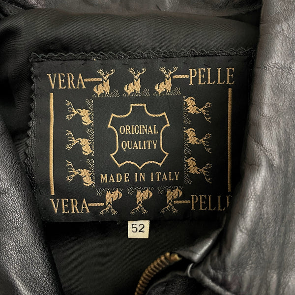 Black Leather Oversized Bomber Jacket (XL)