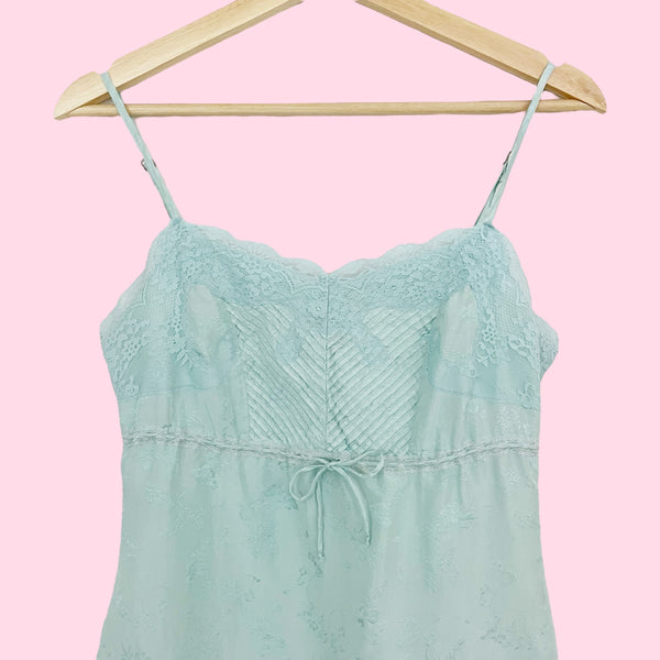 MINT GREEN FLORAL SILK TANK TOP (XS)