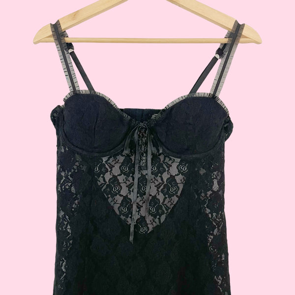 FREDERICK'S BLACK LACE BABYDOLL (M/L)