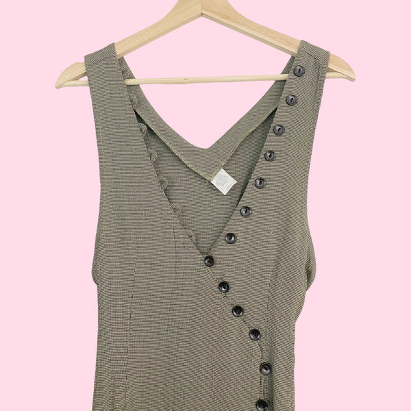 90s Mini Houndstooth Tie Back Maxi Dress (S)