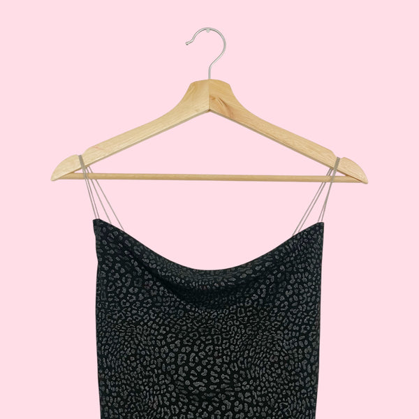 Black Metallic Cheetah Print Tank w/ Chain Straps (XS)
