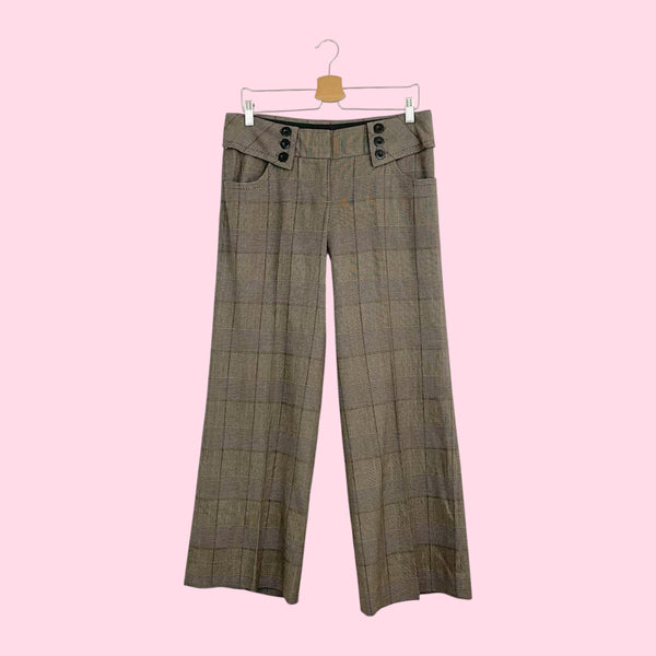 BROWN + PINK PLAID LOW RISE OFFICE PANTS (8/10)