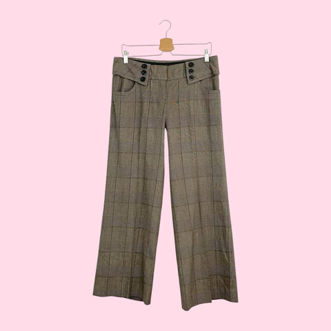 BROWN + PINK PLAID LOW RISE OFFICE PANTS (8/10)