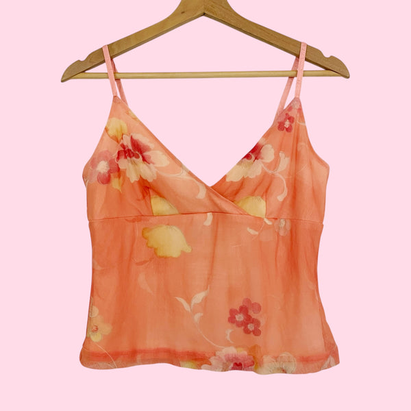 PEACH FLORAL MESH TANK (S/M)