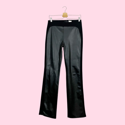 BLACK FAUX LEATHER PANEL PANTS (M)