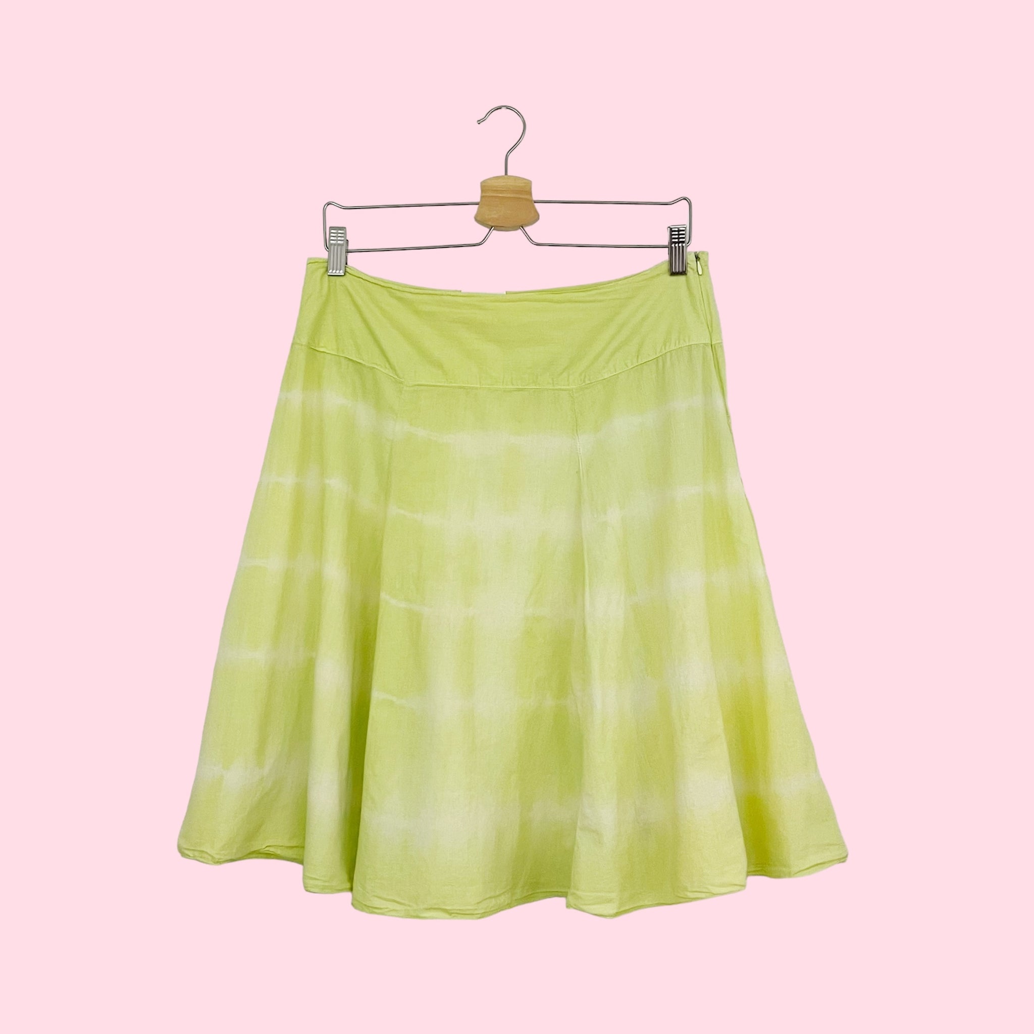 LIME TIE DYE COTTON MIDI SKIRT (L)