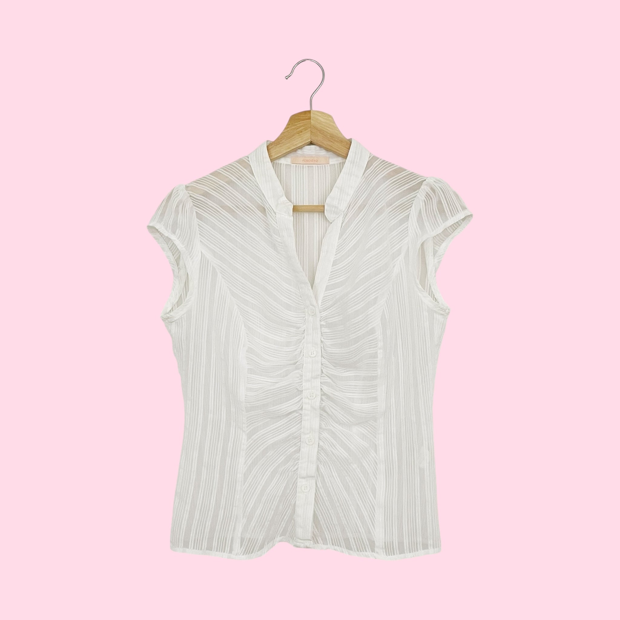 Y2K WHITE SHEER STRIPED TOP (S)