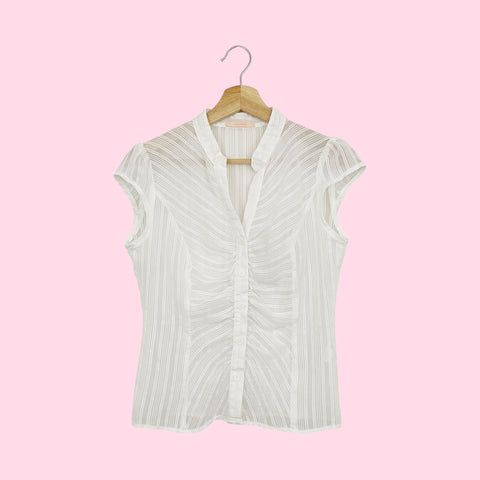 Y2K WHITE SHEER STRIPED TOP (S)