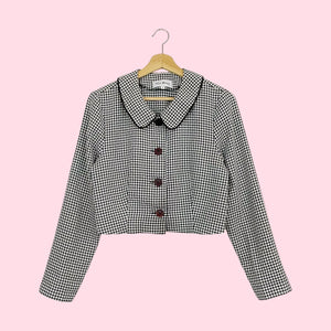 GINGHAM CROPPED JACKET W/ PETER PAN COLLAR (M)