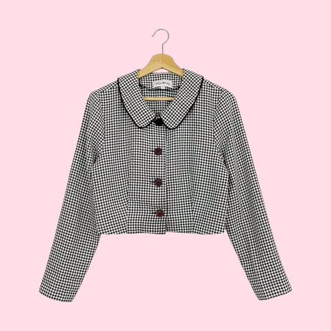 GINGHAM CROPPED JACKET W/ PETER PAN COLLAR (M)