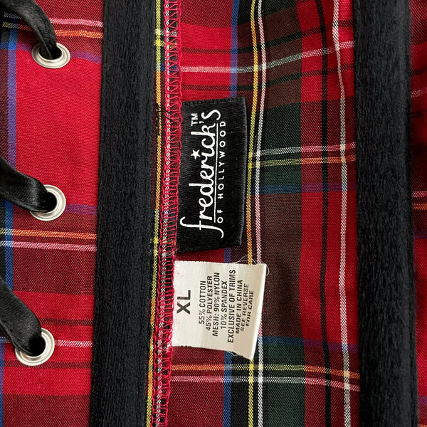 FREDERICK'S RED TARTAN PLAID CORSET W/ MESH OVERLAY (XL)
