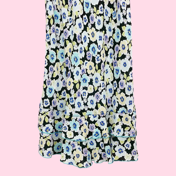 90S FLORAL RAYON MAXI DRESS (M)