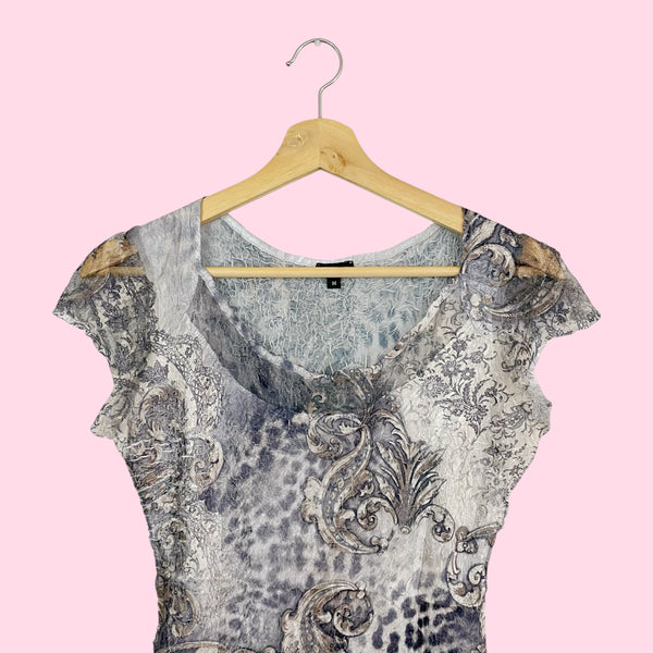 KOMAROV PAISLEY PRINT WRINKLE BLOUSE (M)