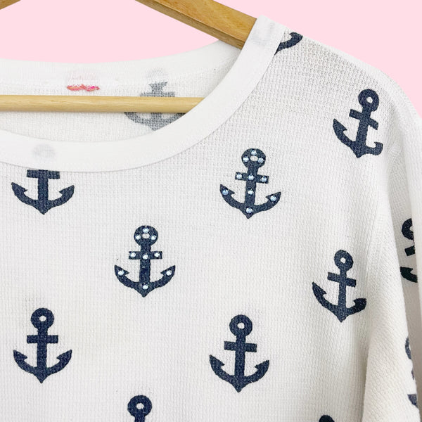 Y2K Anchor Print Rhinestone Thermal Top (L/XL)