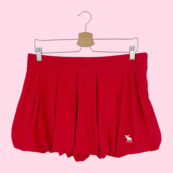 ABERCROMBIE RED CORDUROY BUBBLE MINI SKIRT (6)