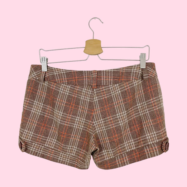 PLAID WOOL LOW RISE BUBBLE SHORTS (M)