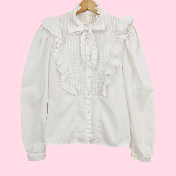 WHITE RUFFLE PRAIRIE BLOUSE (M)