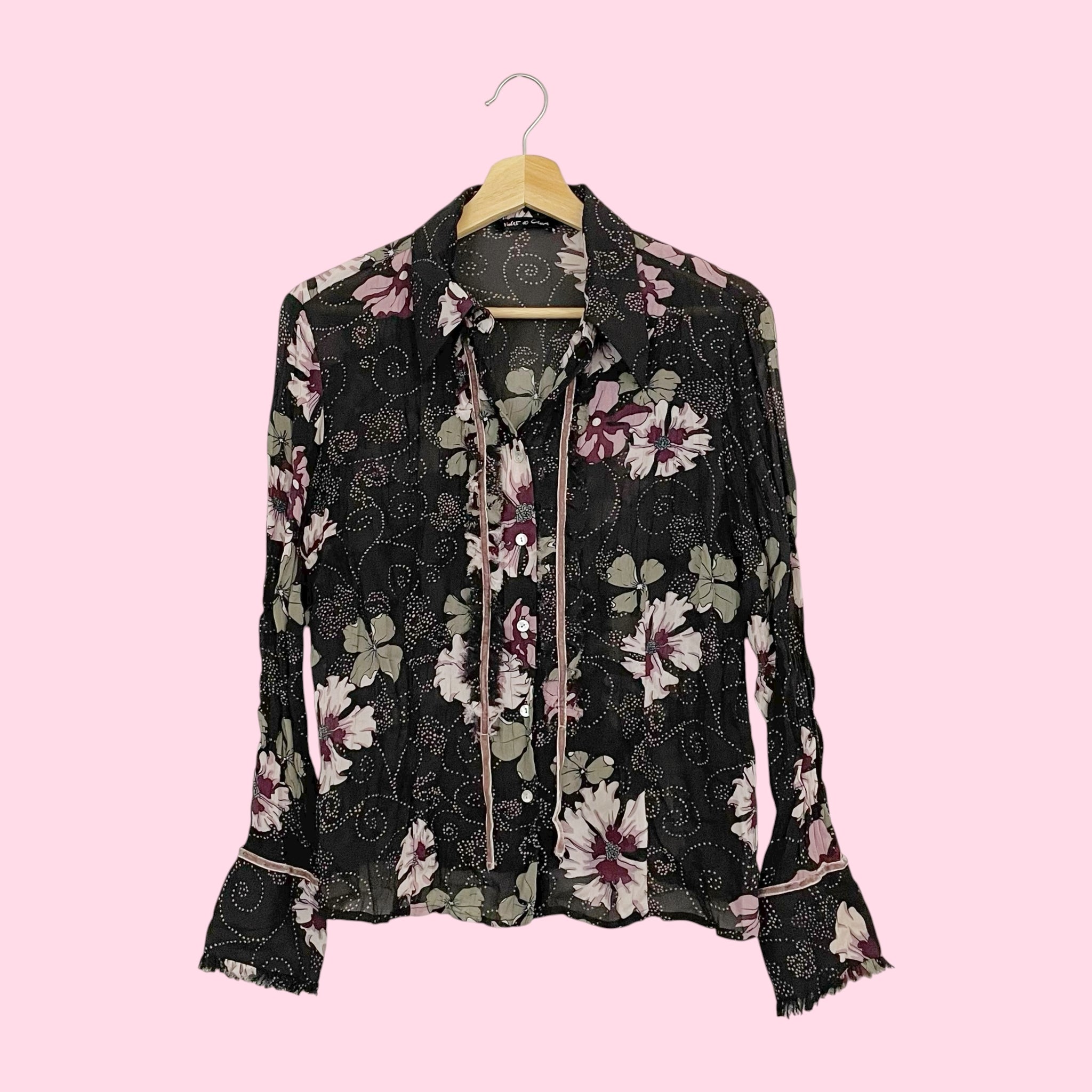 BROWN FLORAL PRINT WRINKLE BLOUSE (L)