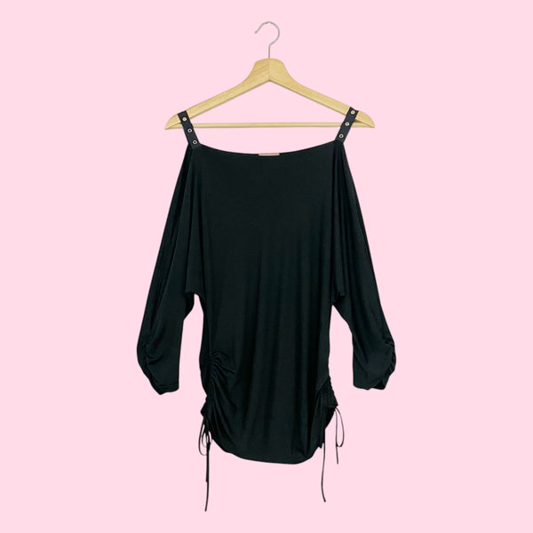 BLACK COLD SHOULDER CINCHED TOP (L)