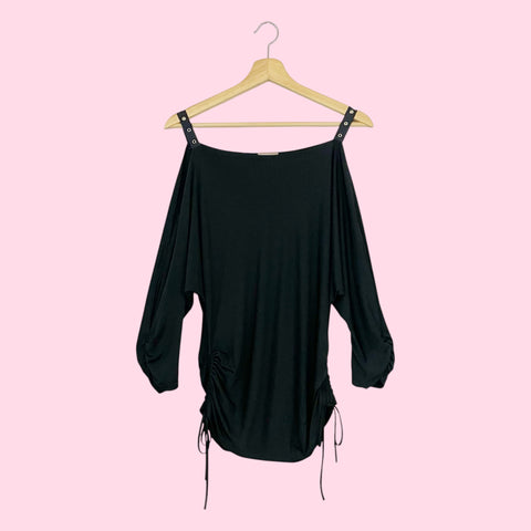 BLACK COLD SHOULDER CINCHED TOP (L)