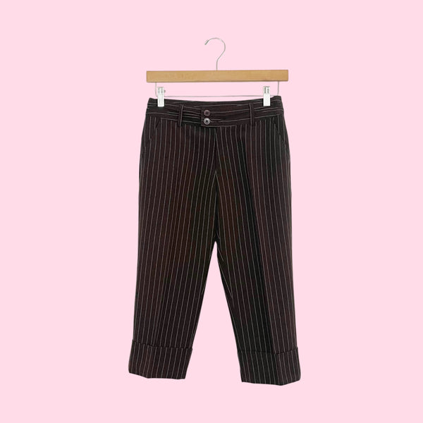 Y2K Brown Pinstripe Cuffed Capris (XS/S)