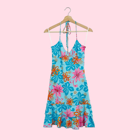 AQUA FLORAL HALTER DRESS (S)