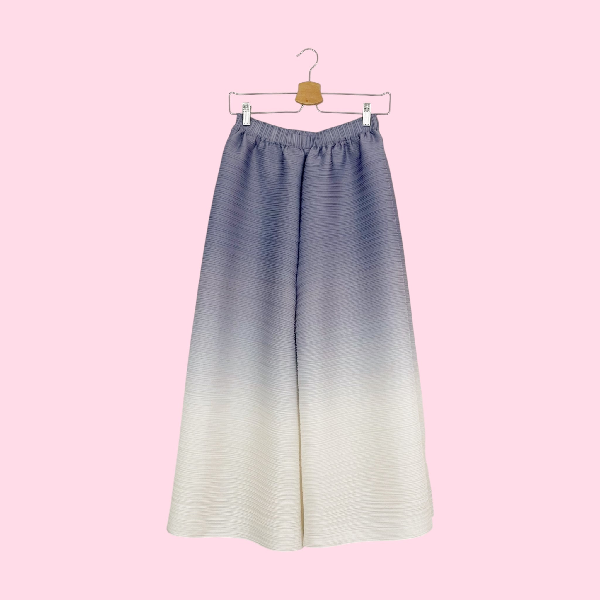 CREAM + GRAY OMBRE PLEATED WIDE LEG PANTS (S/M)