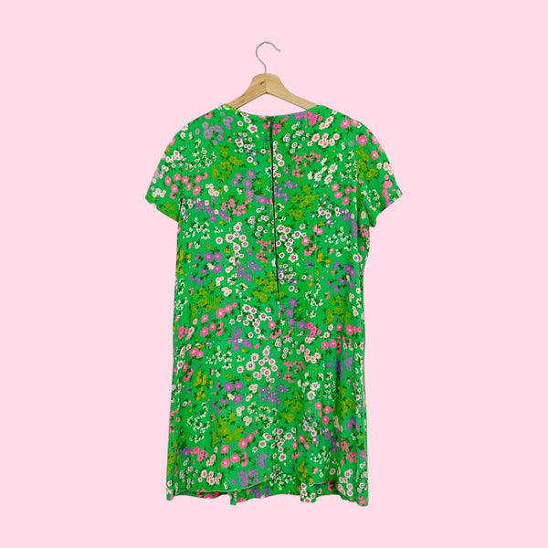 60S GREEN FLORAL DRESS (L)