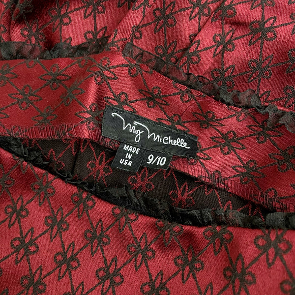 BURGUNDY JACQUARD MINI DRESS (S)