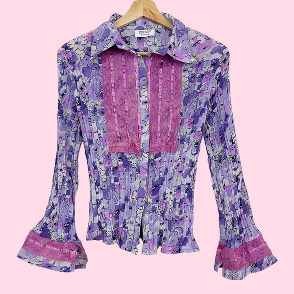 LAVENDER FLORAL PLEATED BLOUSE (S/M)