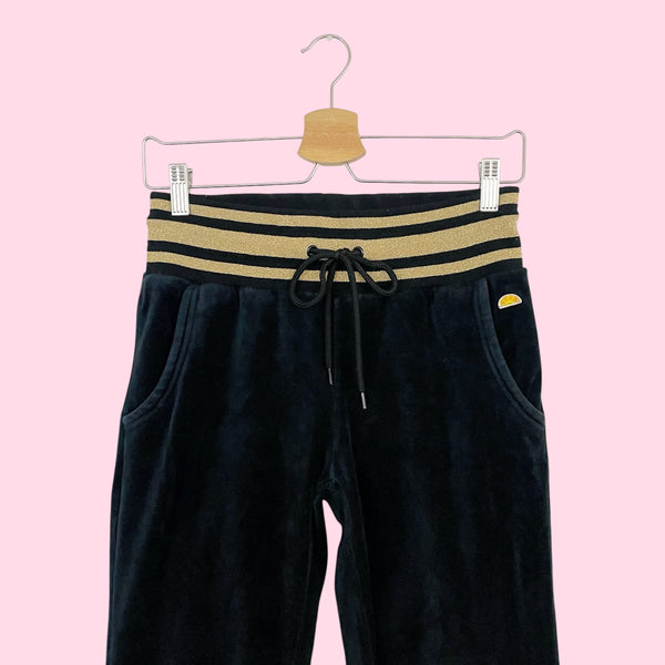 C&C CALIFORNIA BLACK VELOUR TRACK PANTS (XS)