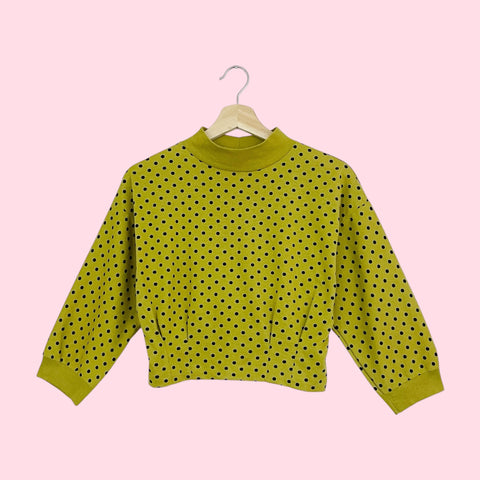 CHARTREUSE POLKA DOT CROPPED TEE (M)