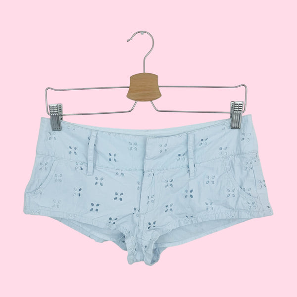 LIGHT BLUE EYELET MICRO MINI SHORTS (XS/S)