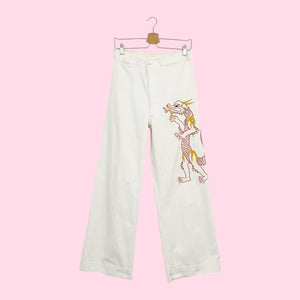 VINTAGE US NAVY WHITE PANTS W/ EMBROIDERED DRAGON (28)