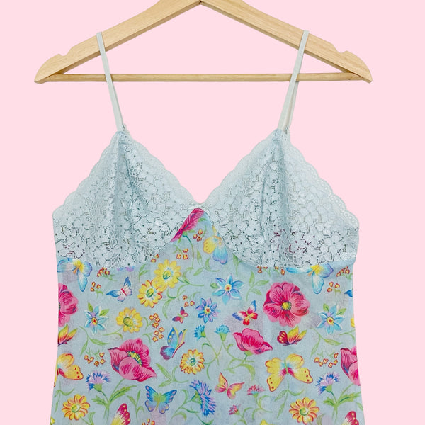 BUTTERFLY PRINT MESH SLIP DRESS (L)