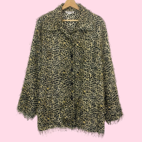 LEOPARD PRINT FUZZY OVERSIZED BLOUSE (XL)