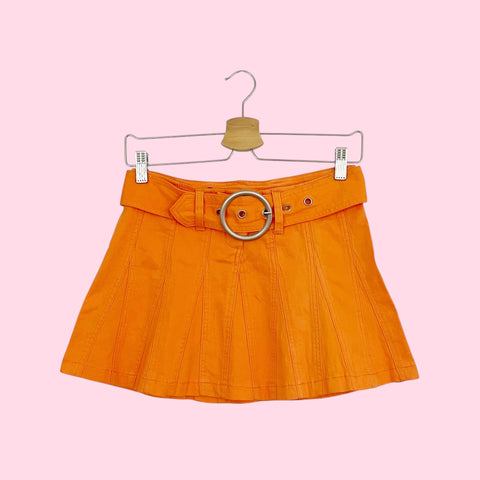 ORANGE PANELED MINI SKIRT W/ BELT (S)