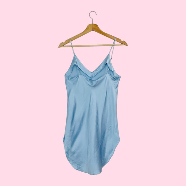 LIGHT BLUE SILK SLIP DRESS (S/M)