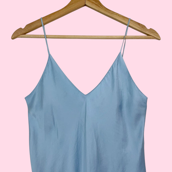 LIGHT BLUE SILK SLIP DRESS (S/M)