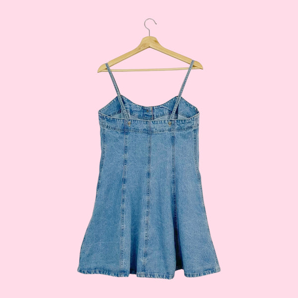 90S DENIM BUTTON UP MINI DRESS (M)