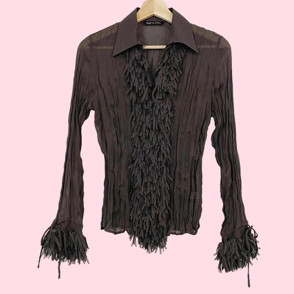 BROWN PLEATED FRINGE BLOUSE (S)