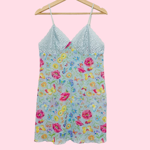 BUTTERFLY PRINT MESH SLIP DRESS (L)