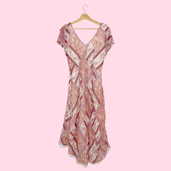 90S FLORAL PATCHWORK MIDI DRESS (L)
